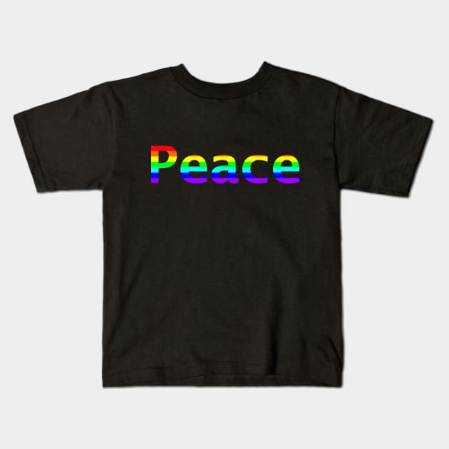 Rainbow Colored Peace Typography Kids T-Shirt by ellenhenryart